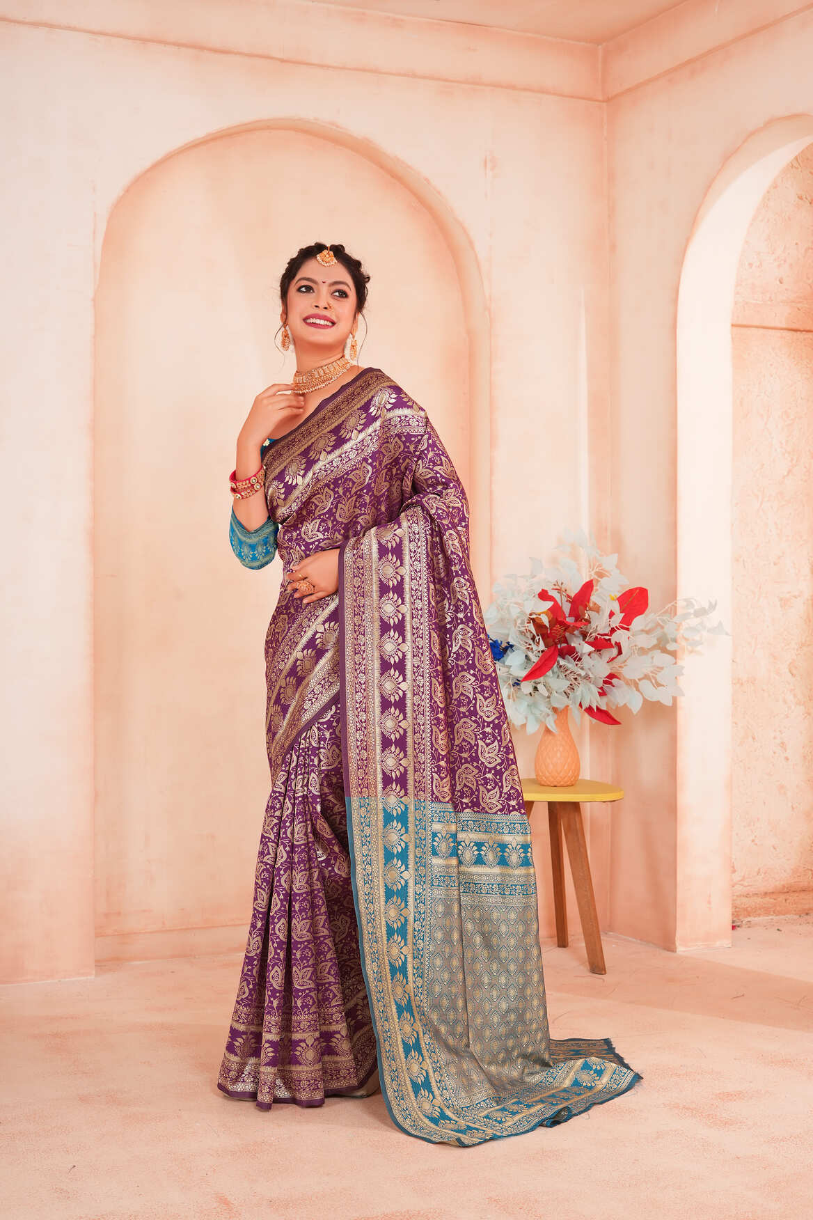 Purple Gold Woven Banarasi Silk Saree