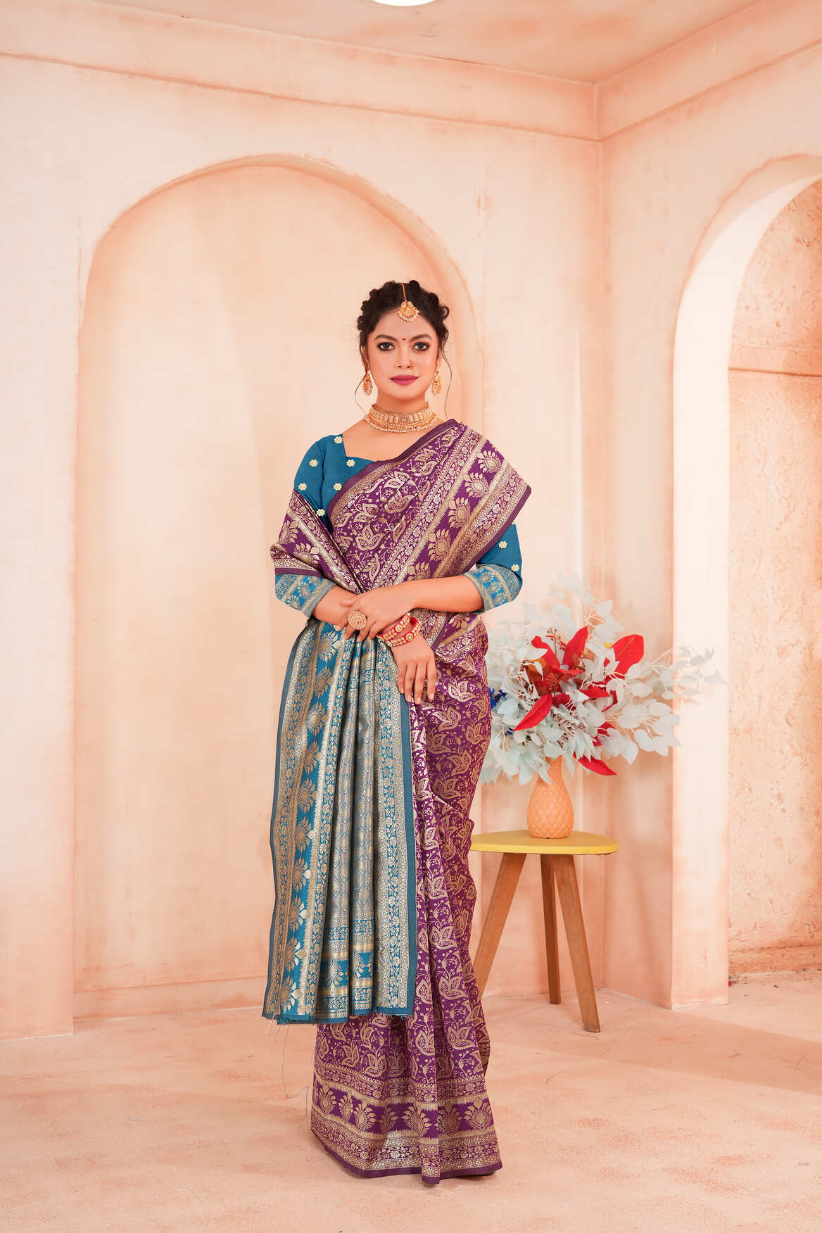 Purple Gold Woven Banarasi Silk Saree