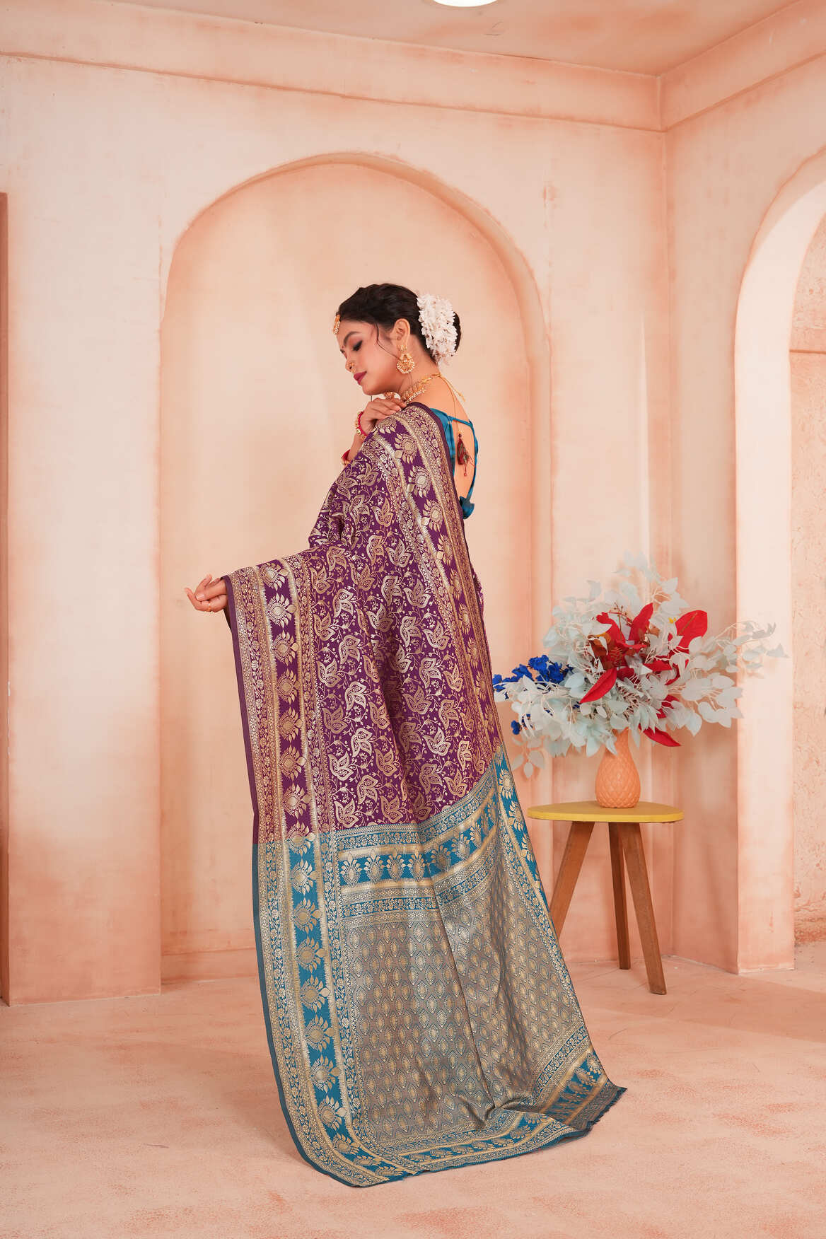 Purple Gold Woven Banarasi Silk Saree