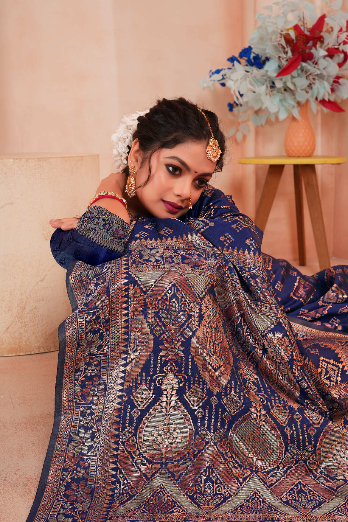 Royal Blue Woven Patola Style Banarasi Silk Saree