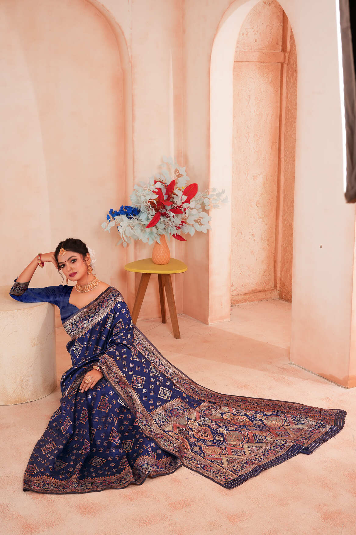 Royal Blue Woven Patola Style Banarasi Silk Saree