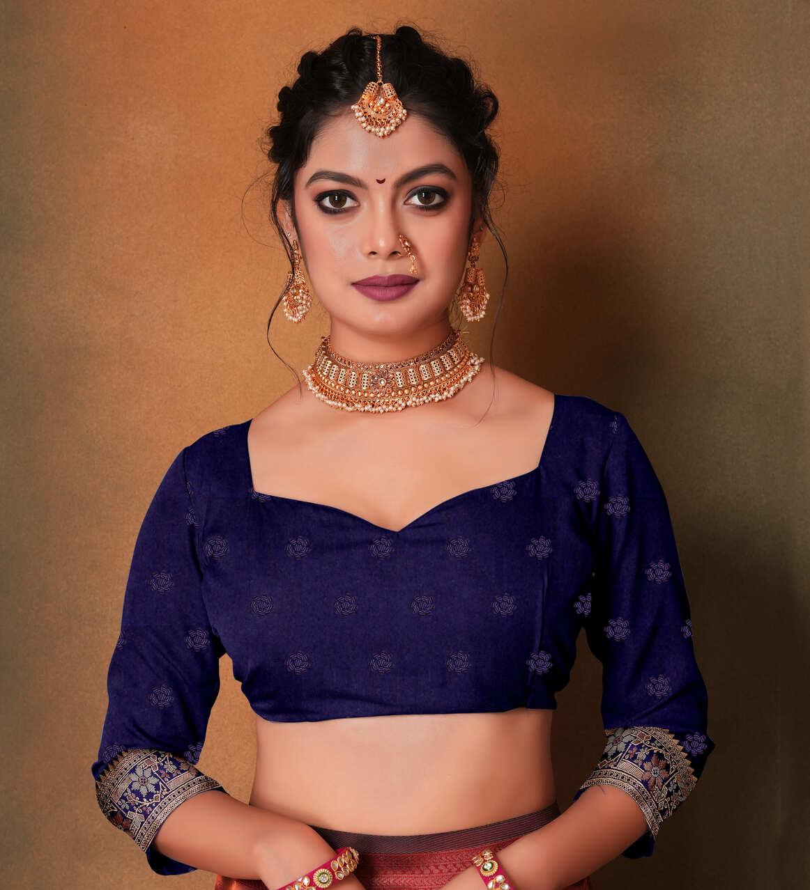 Royal Blue Woven Patola Style Banarasi Silk Saree - VELIZAA