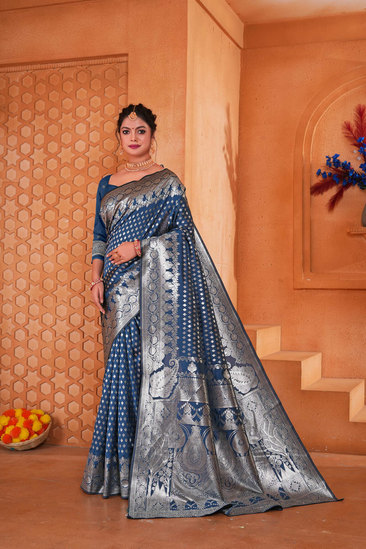 Midnight Blue Woven Patola Style Banarasi Silk Saree