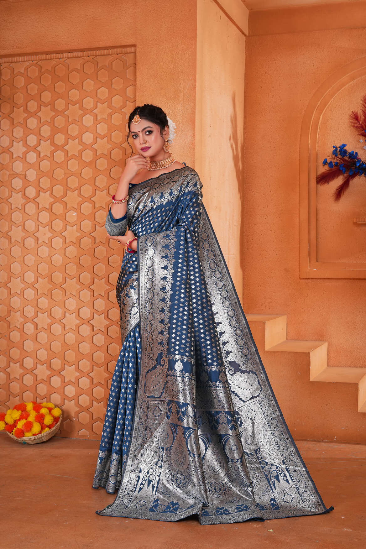 Midnight Blue Woven Patola Style Banarasi Silk Saree