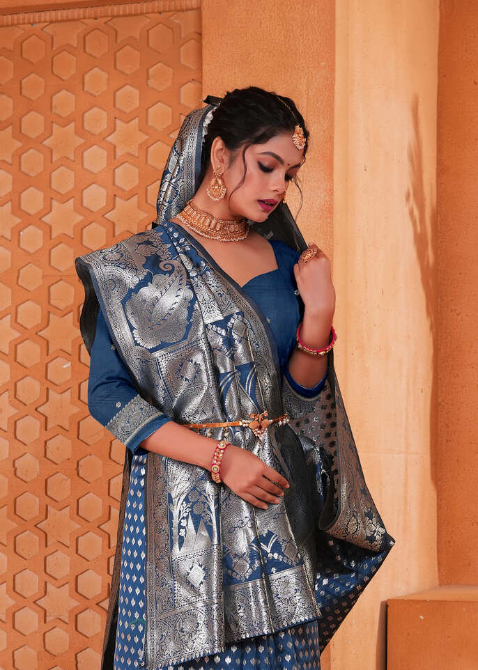 Midnight Blue Woven Patola Style Banarasi Silk Saree