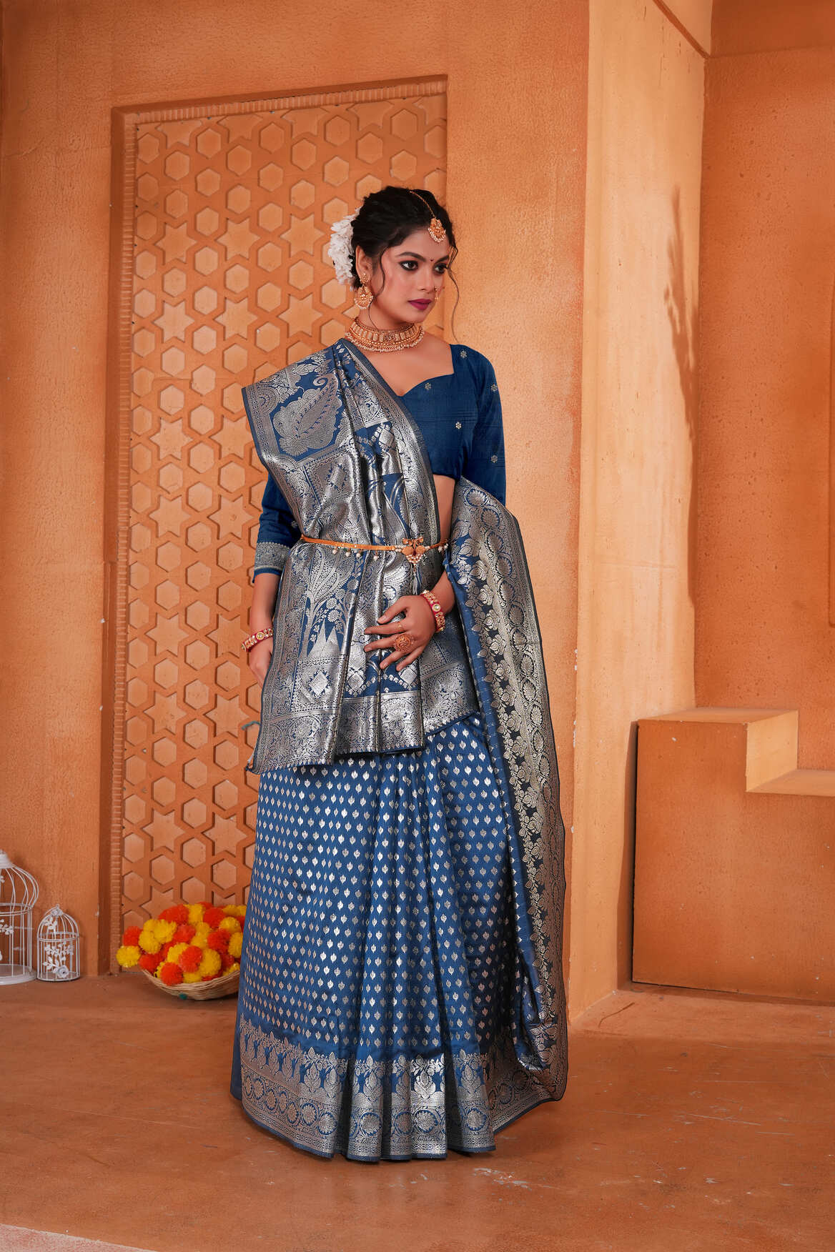 Midnight Blue Woven Patola Style Banarasi Silk Saree