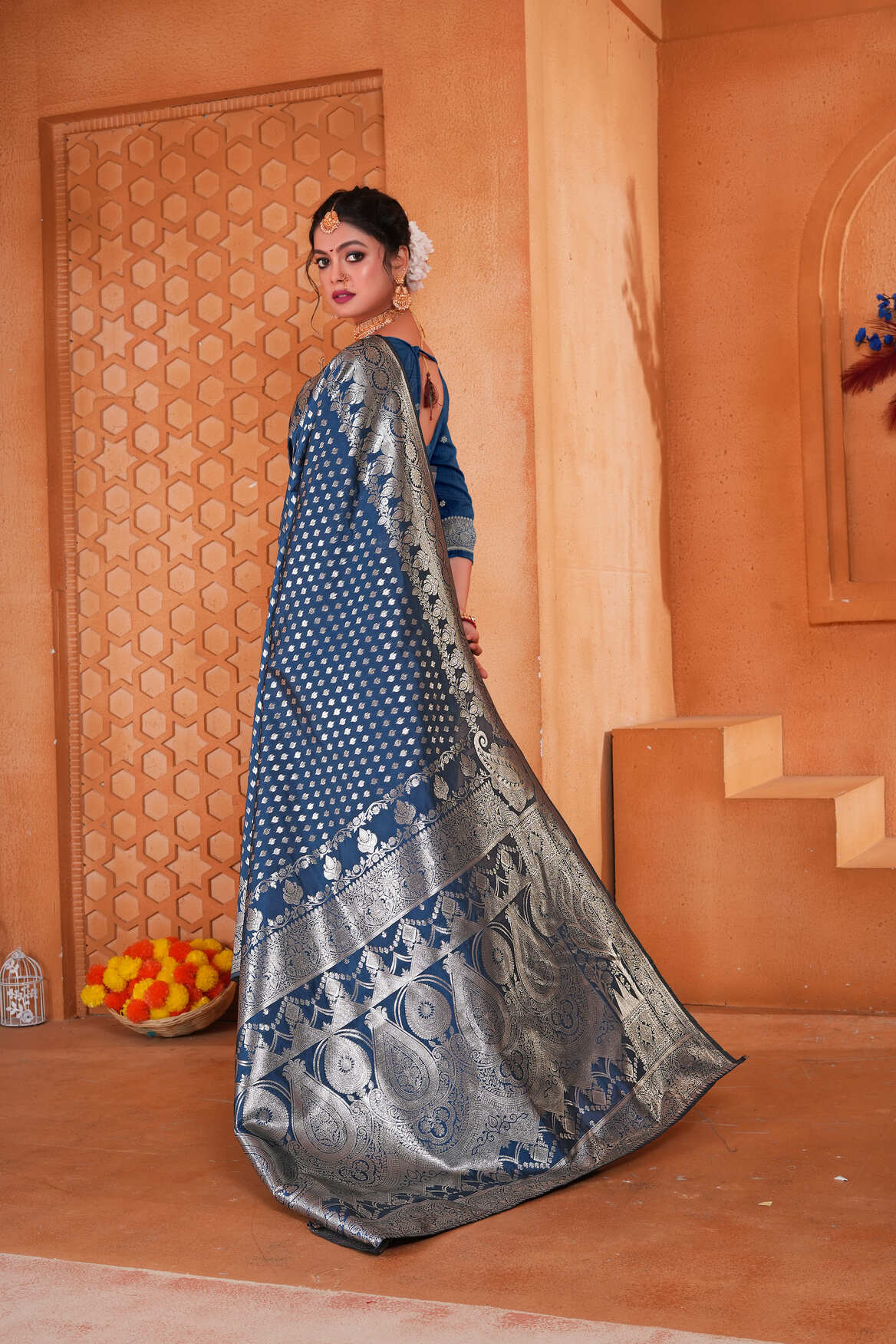 Midnight Blue Woven Patola Style Banarasi Silk Saree