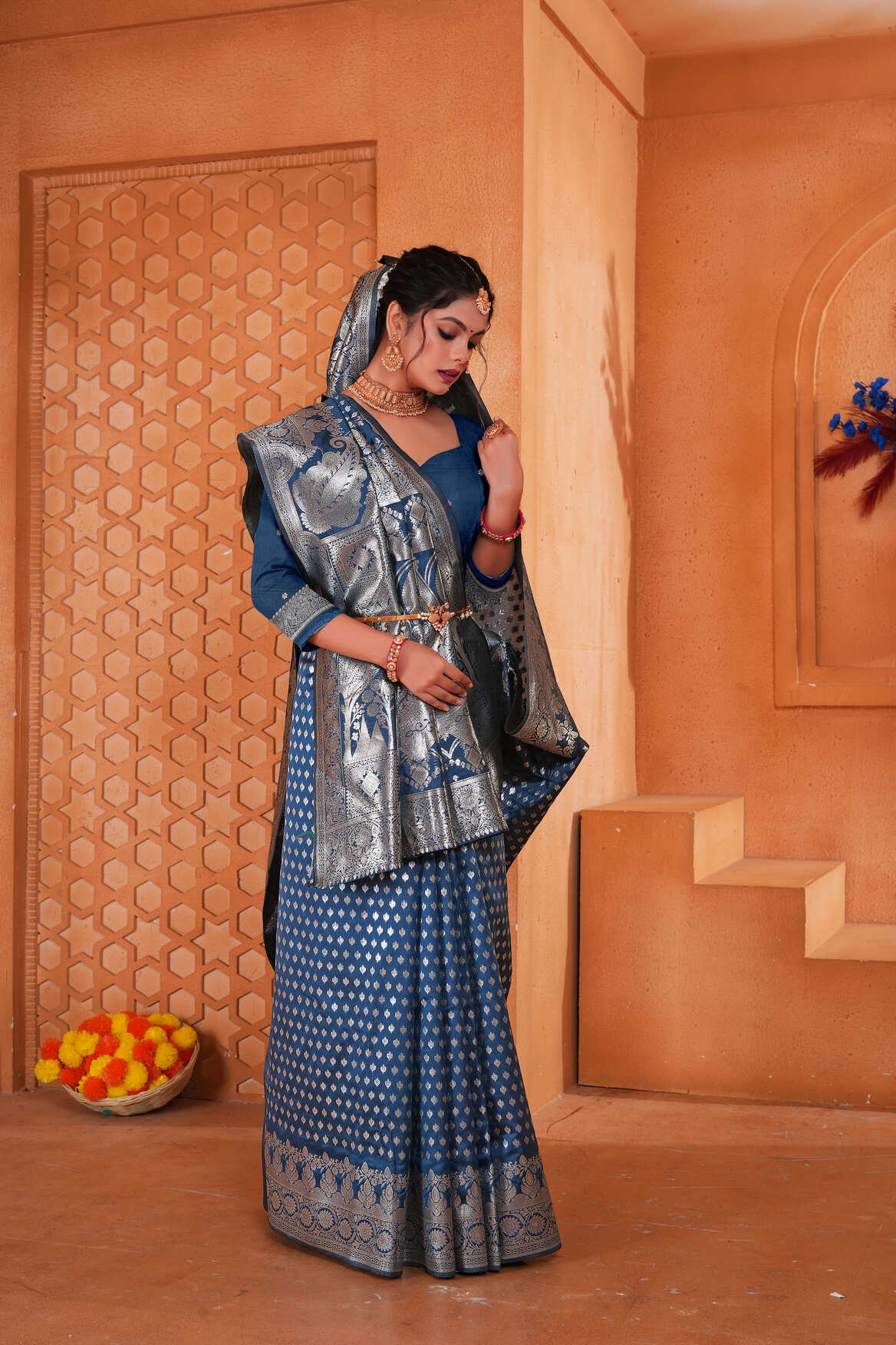 Midnight Blue Woven Patola Style Banarasi Silk Saree
