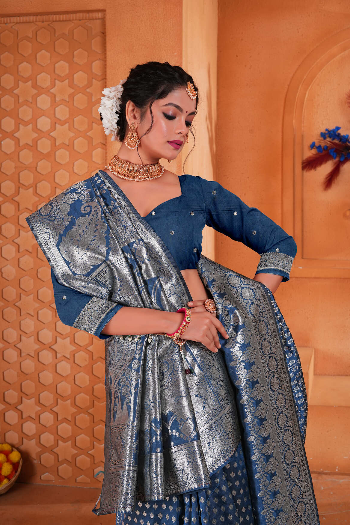 Midnight Blue Woven Patola Style Banarasi Silk Saree