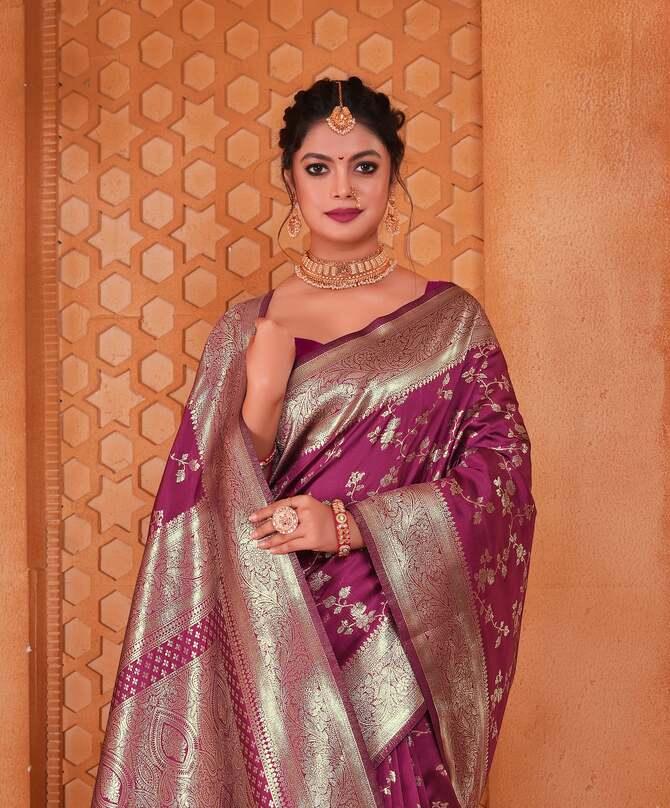 Magenta Pink Woven Banarasi Silk Saree - VELIZAA