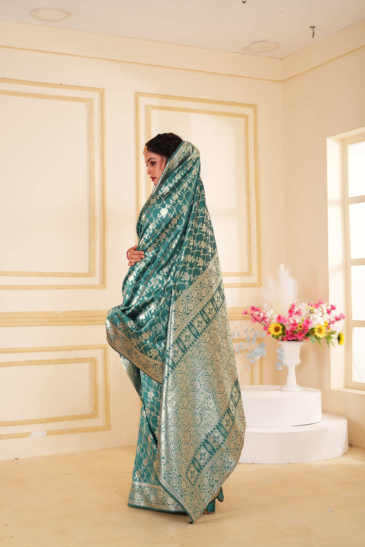 Emerald Green Woven Banarasi Silk Saree