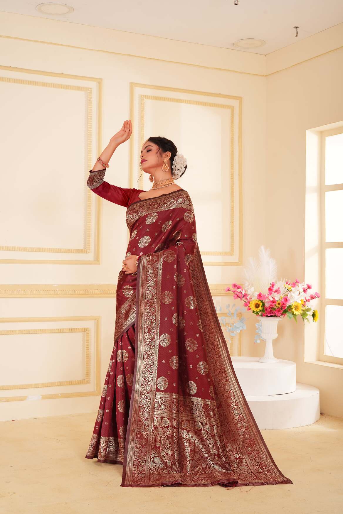 Maroon Woven Banarasi Silk Saree