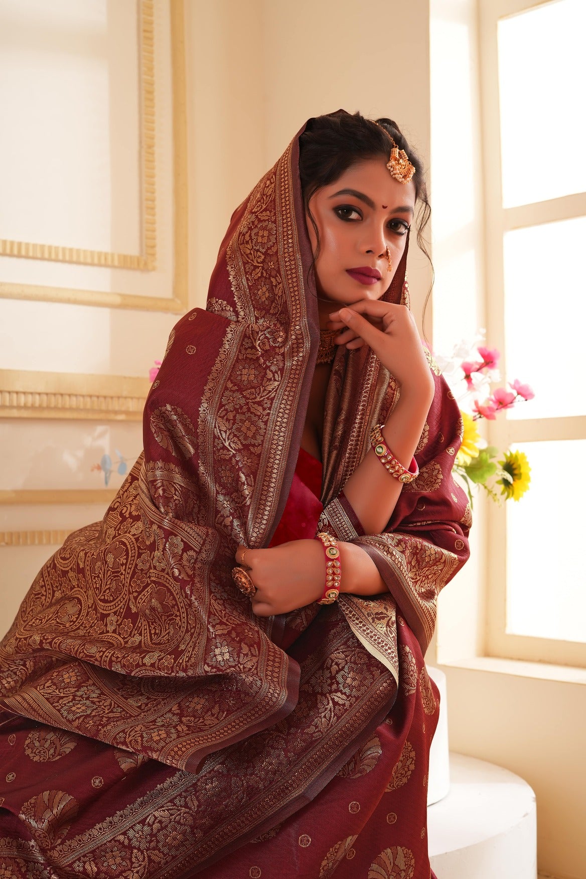 Maroon Woven Banarasi Silk Saree