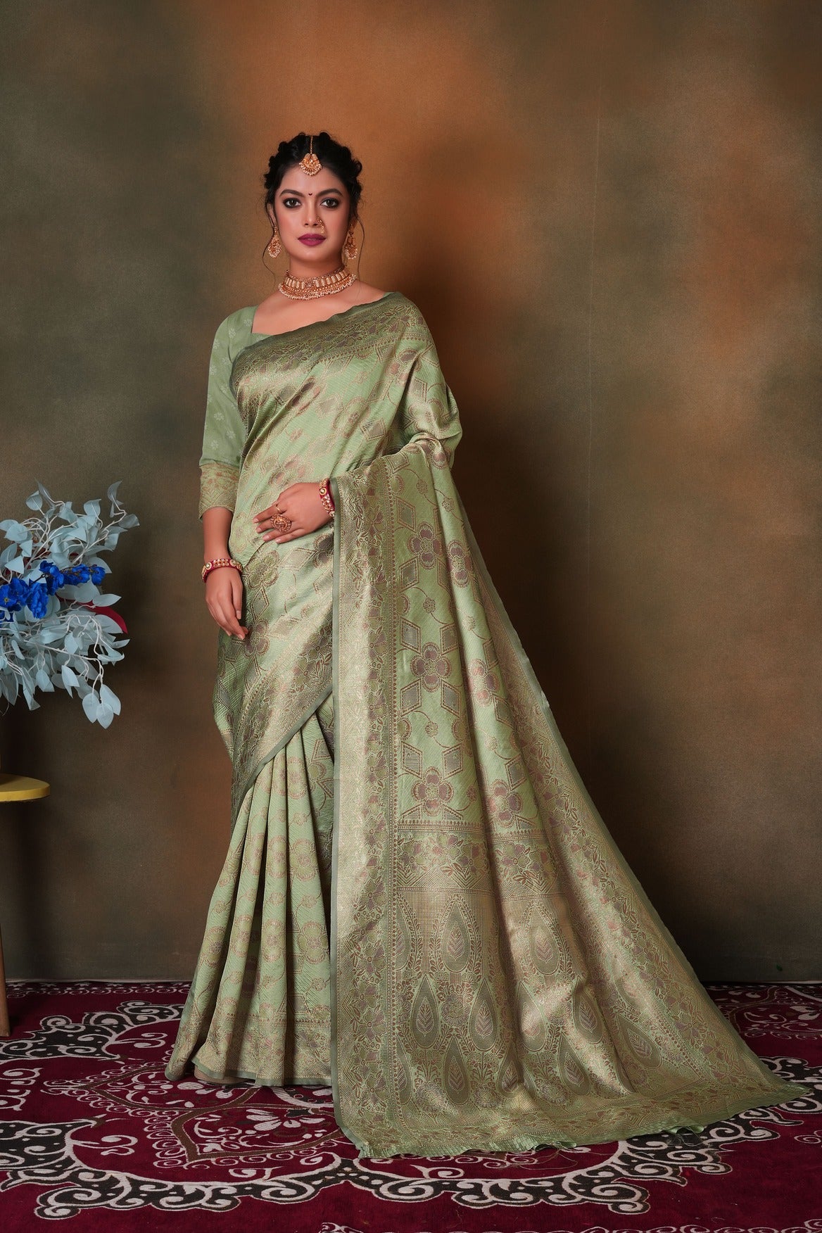Pastel Green Woven Banarasi Silk Saree