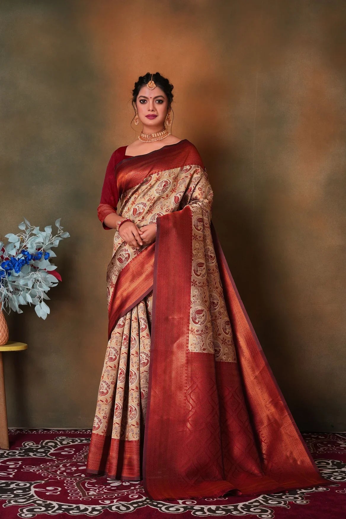 Rust Orange Woven Kanjivaram Silk Saree - VELIZAA