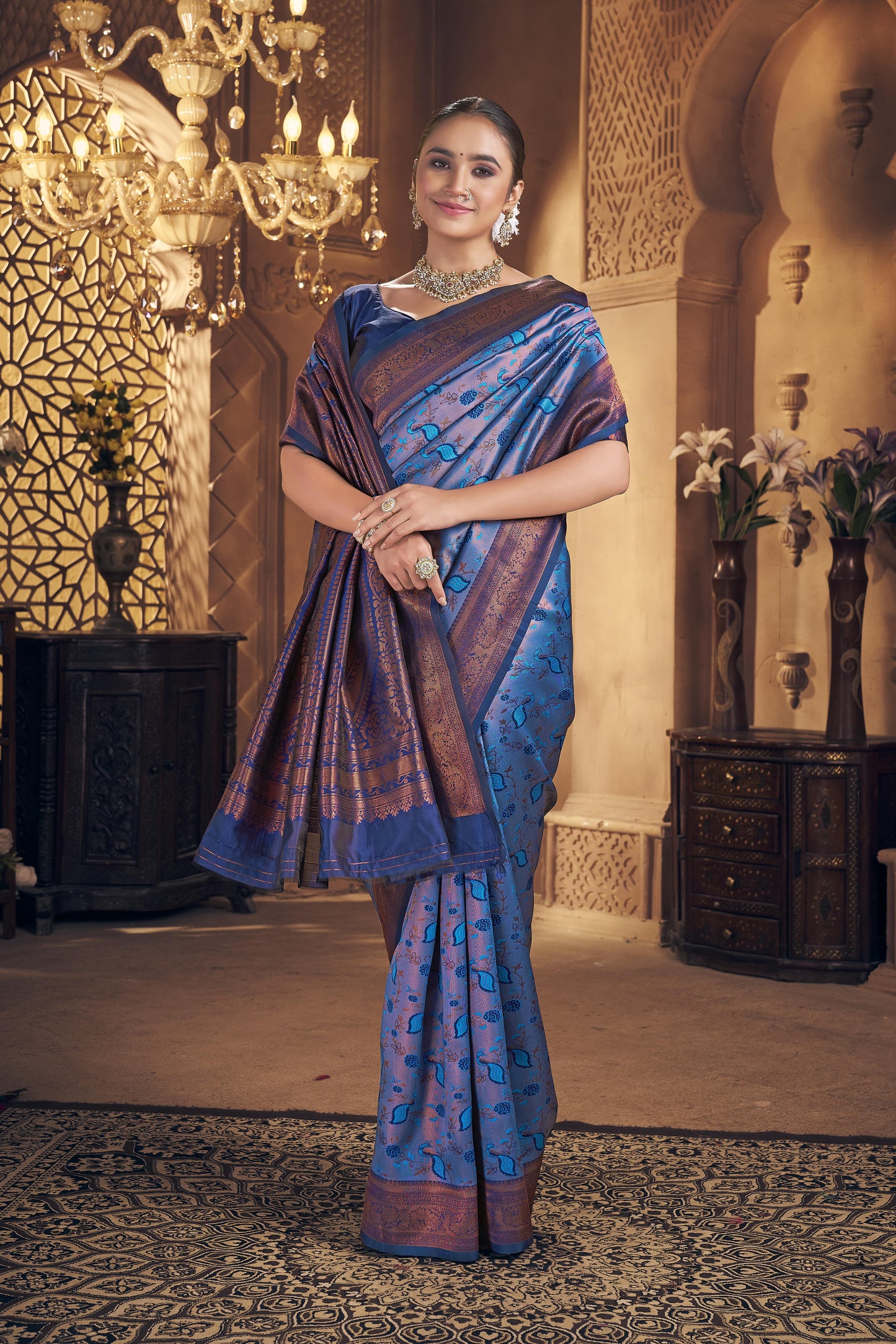 Royal Blue Woven Banarasi Silk Saree