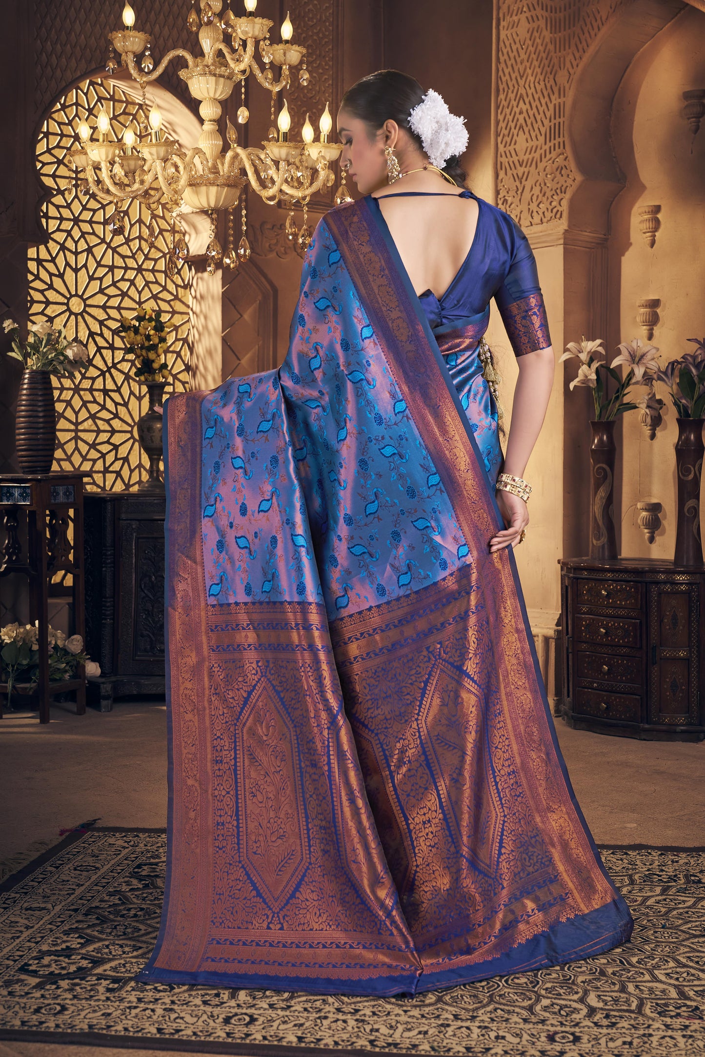 Royal Blue Woven Banarasi Silk Saree