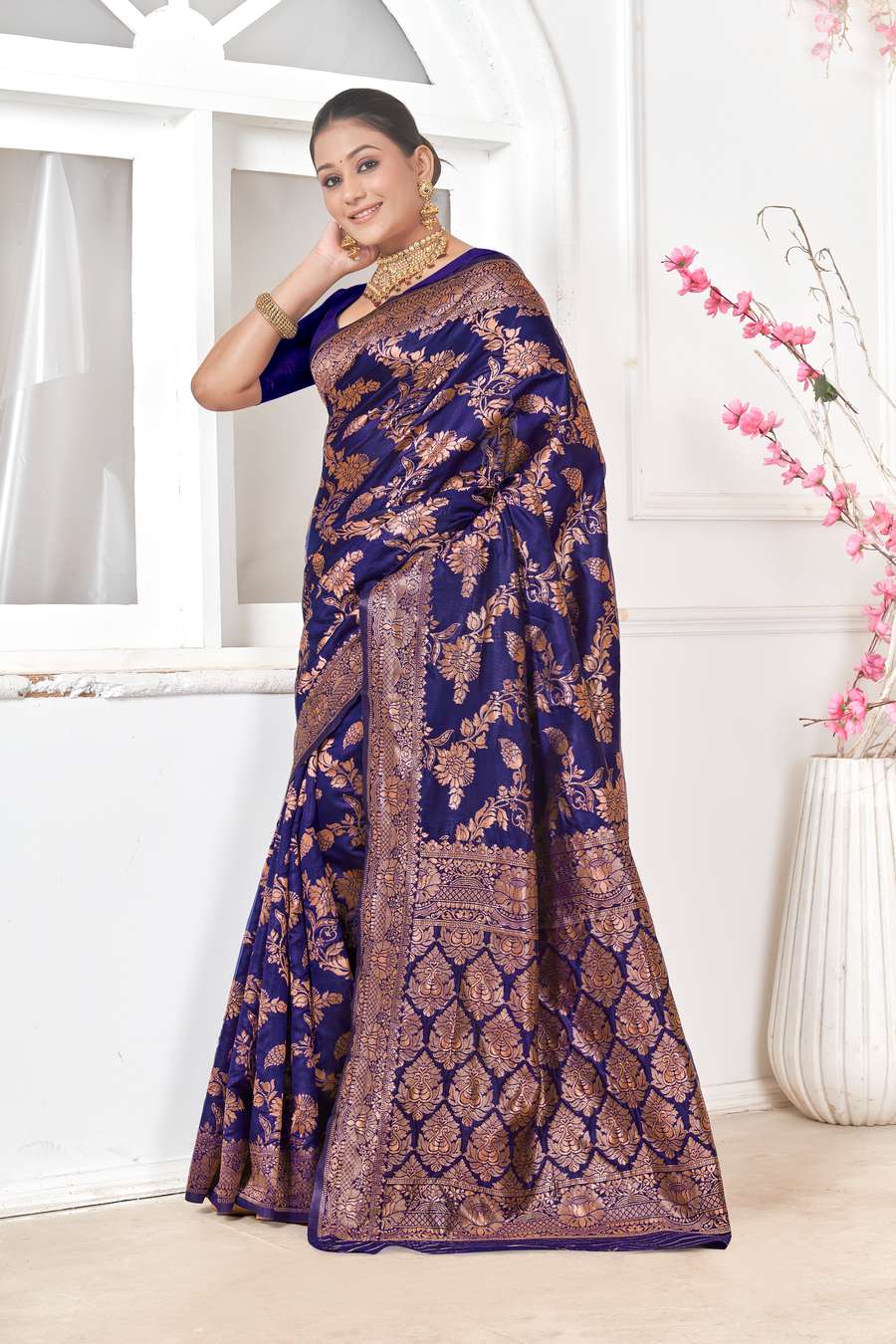 Royal Blue Copper Banarasi Silk Saree