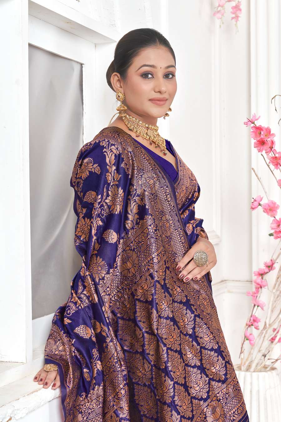 Royal Blue Copper Banarasi Silk Saree