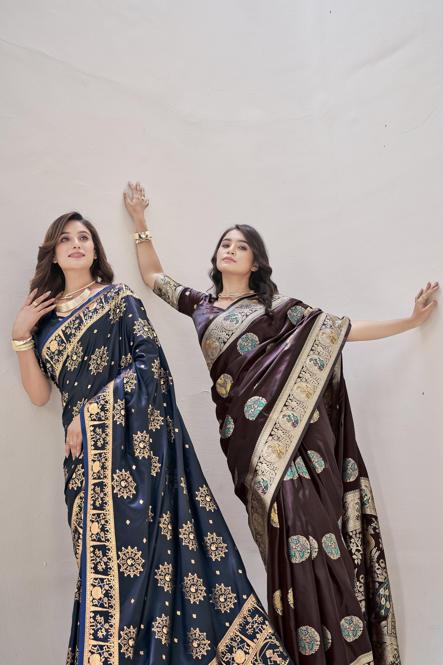 Maroon Satin Silk Saree with Multicolor Meenakari
