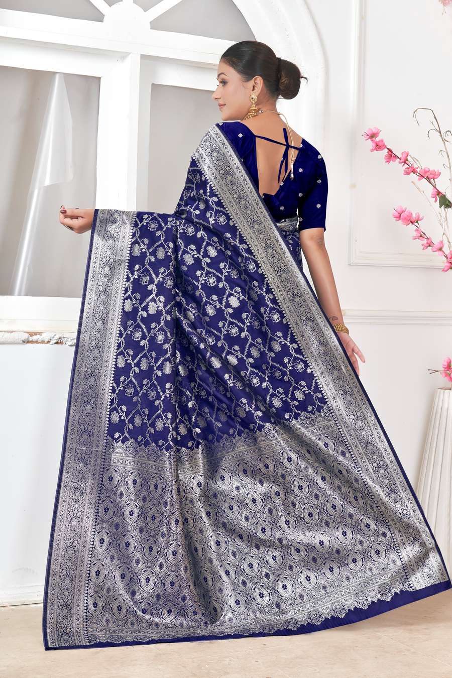 Navy Blue Banarasi Silk Saree