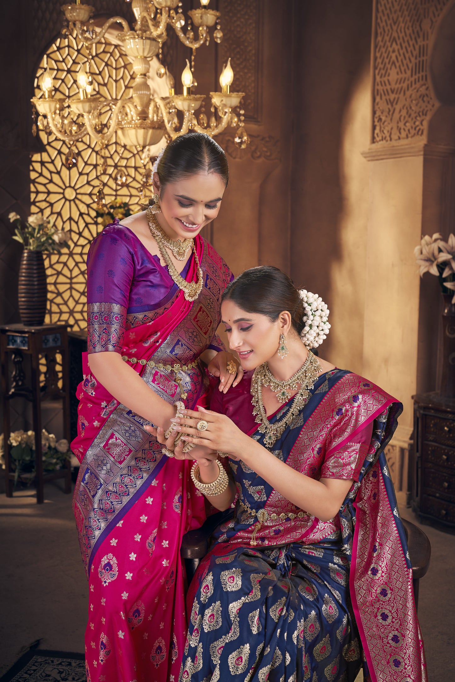 Rani Pink & Purple Banarasi Silk Saree - VELIZAA