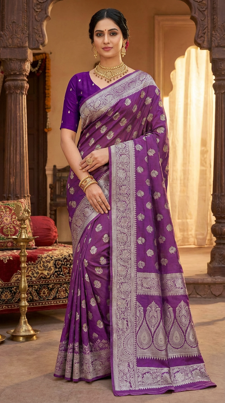 Purple Banarasi Silk Saree