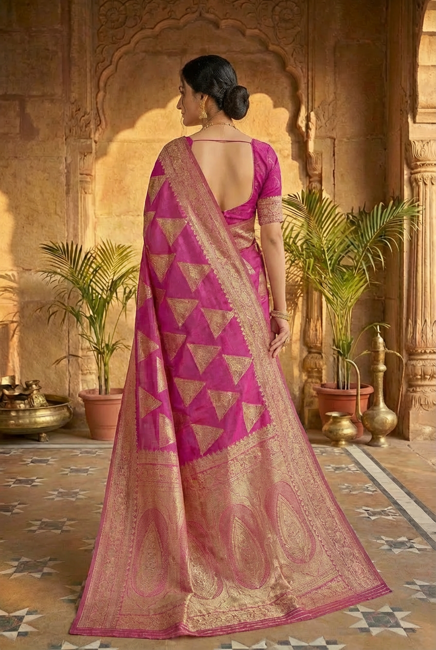 Pink Woven Banarasi Silk Saree
