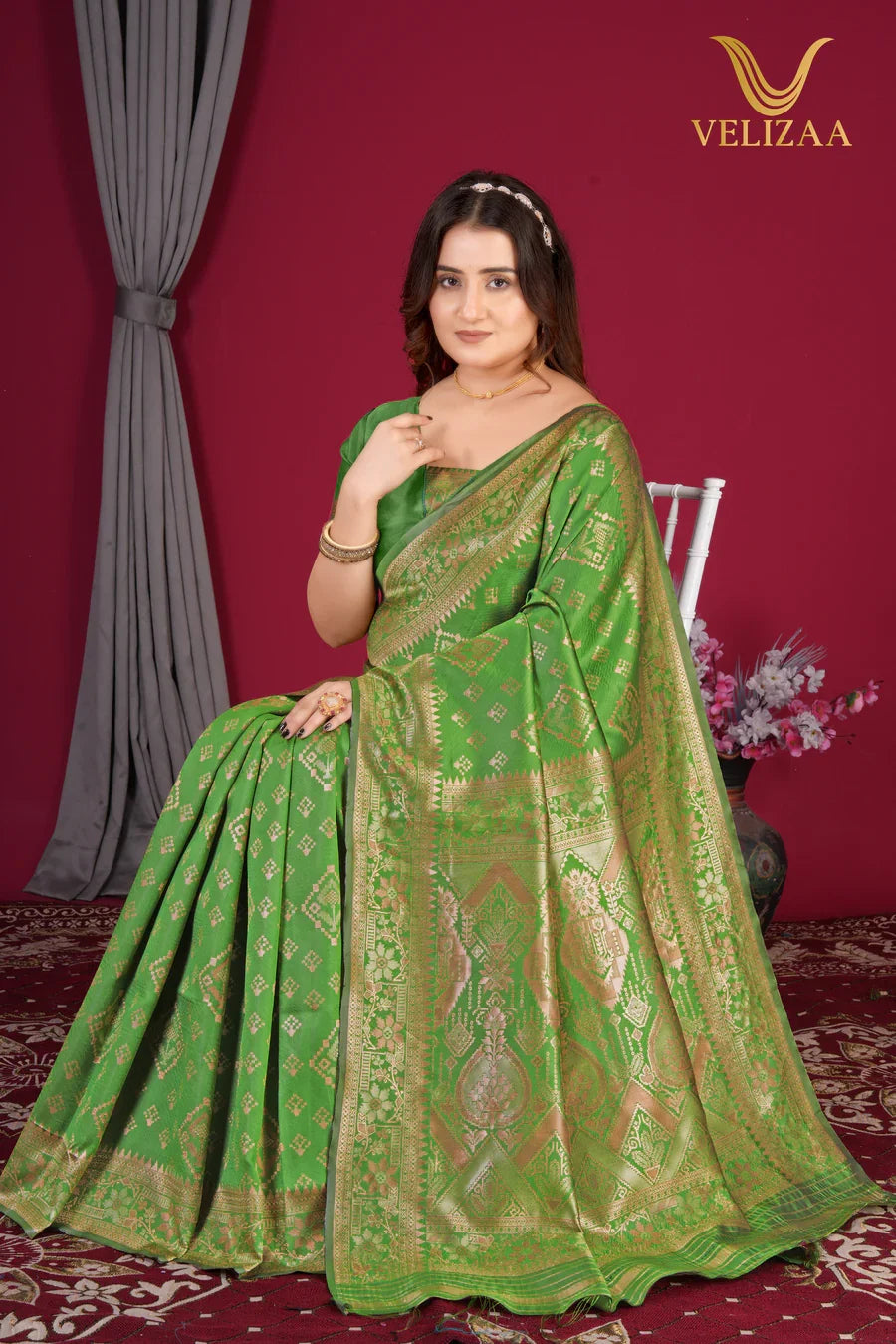 Green Soft WovenBanarasi Silk Saree - VELIZAA