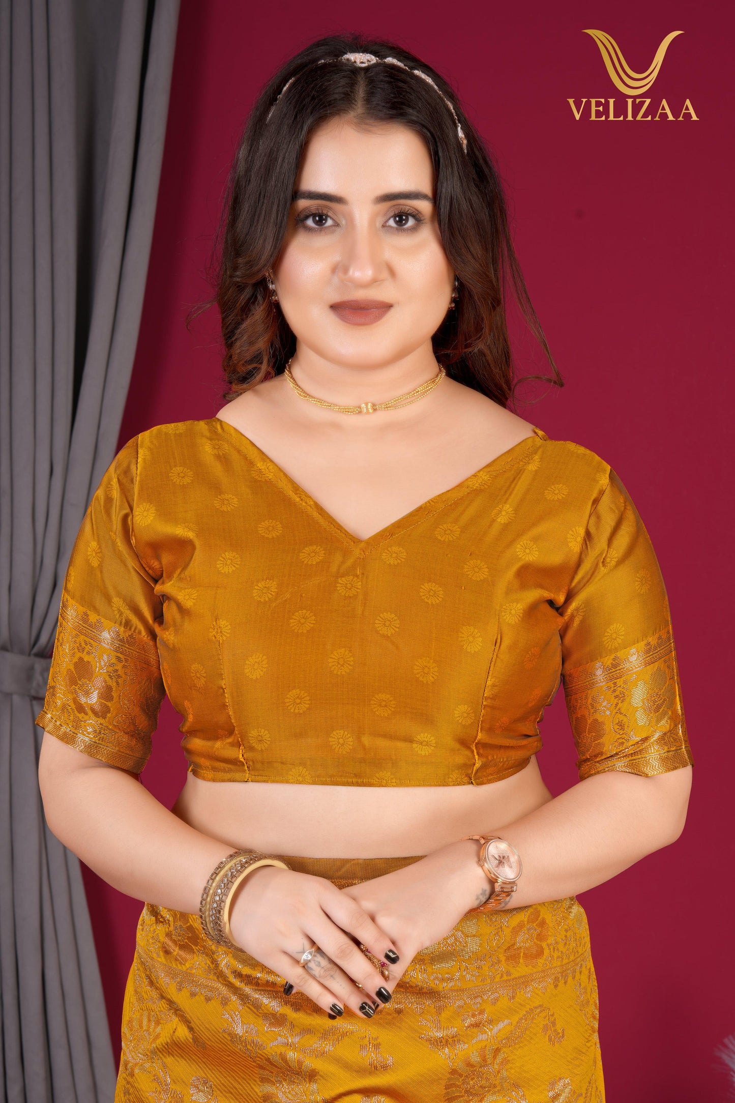 Mustard Woven Banarasi Silk Saree - VELIZAA