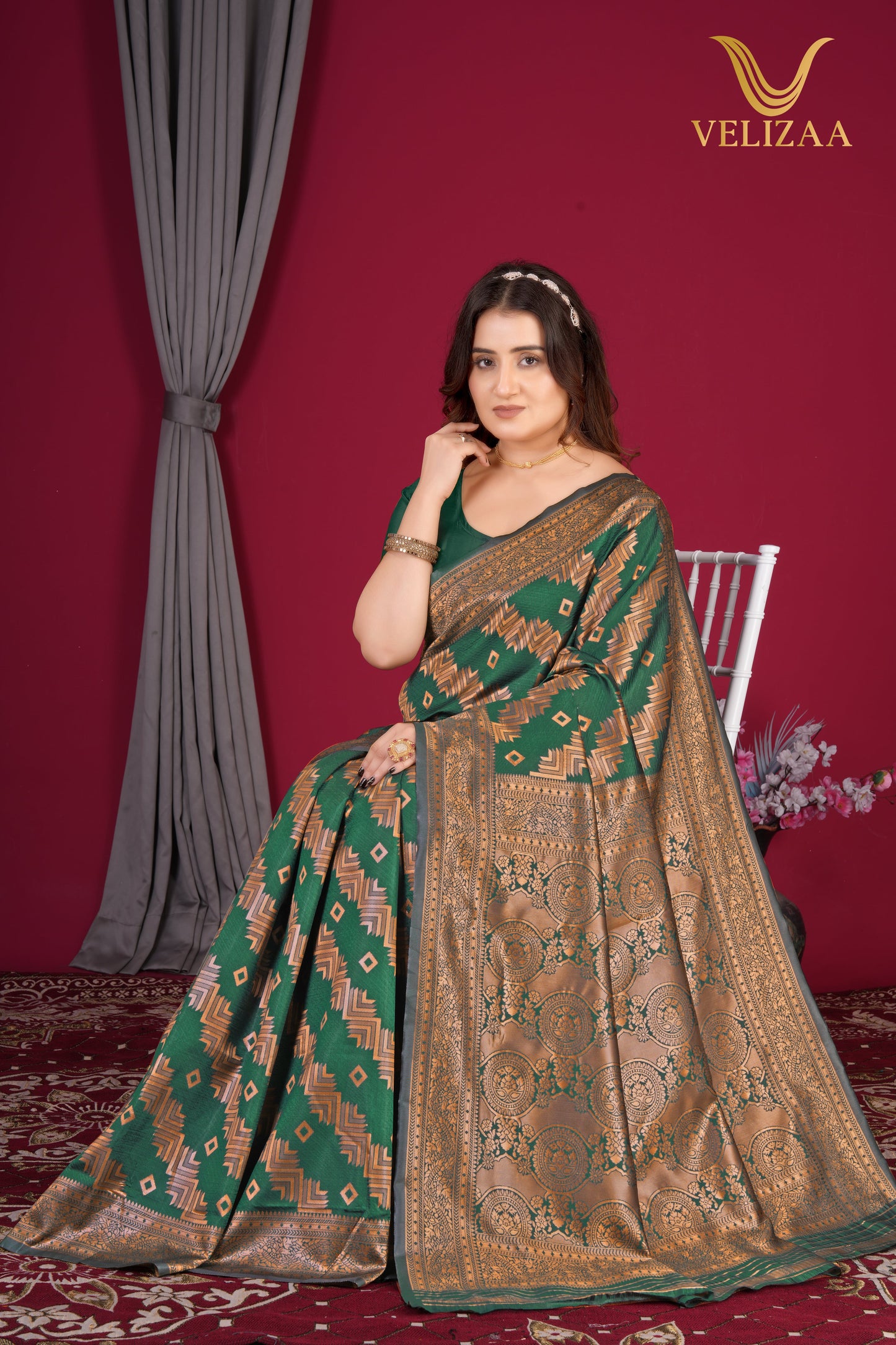 Dark Green Woven Banarasi Silk Saree