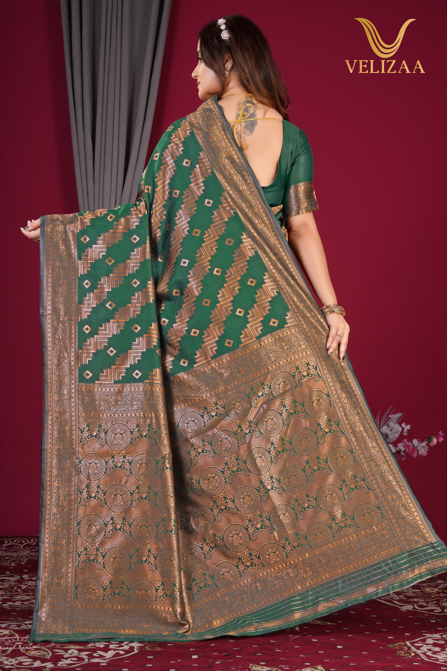 Dark Green Woven Banarasi Silk Saree