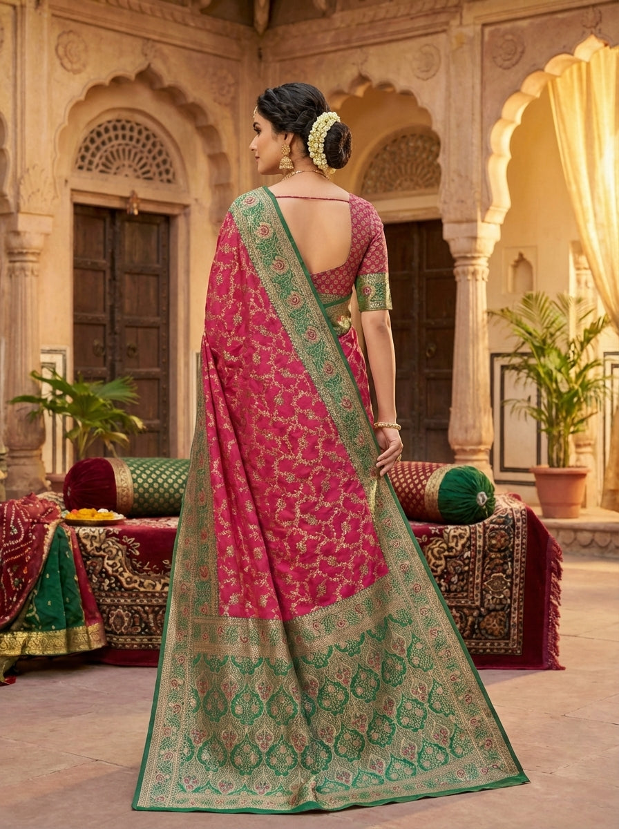 Rani Pink Premium Satin Silk Saree