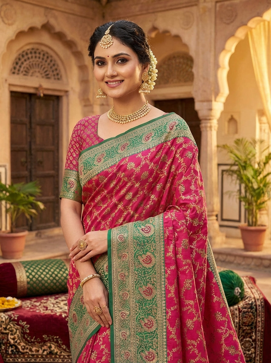 Rani Pink Premium Satin Silk Saree