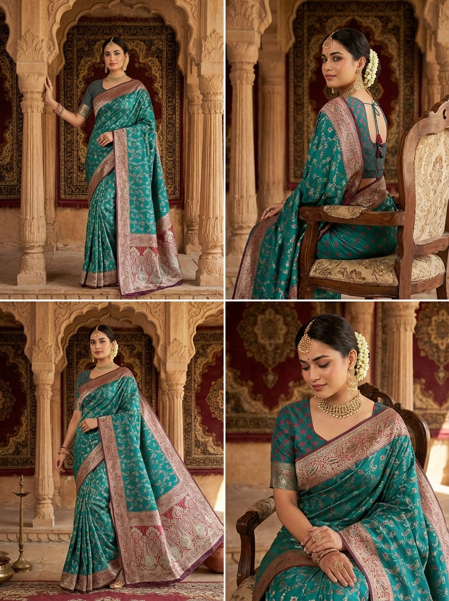 Teal Royale Satin Saree