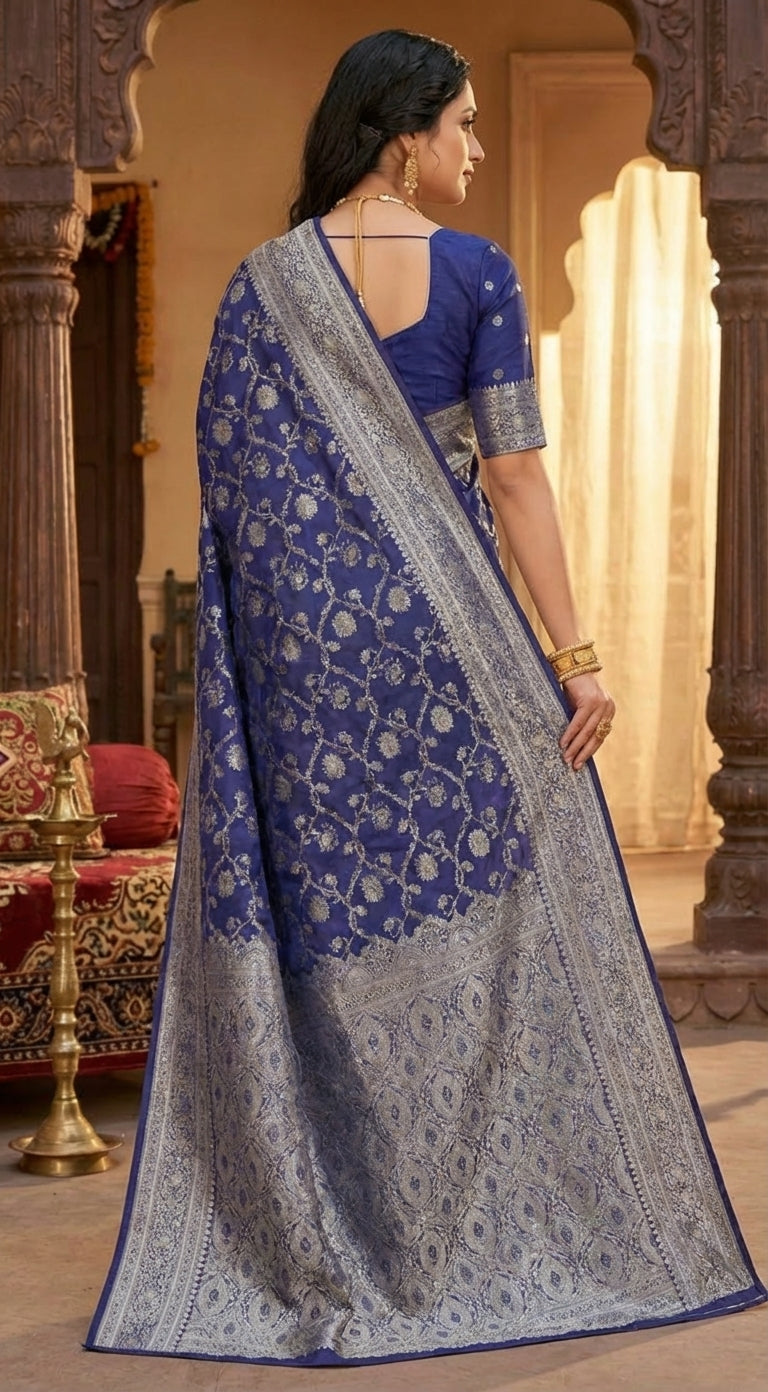 Navy Blue Banarasi Silk Saree
