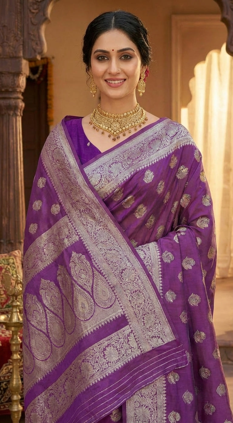 Purple Banarasi Silk Saree