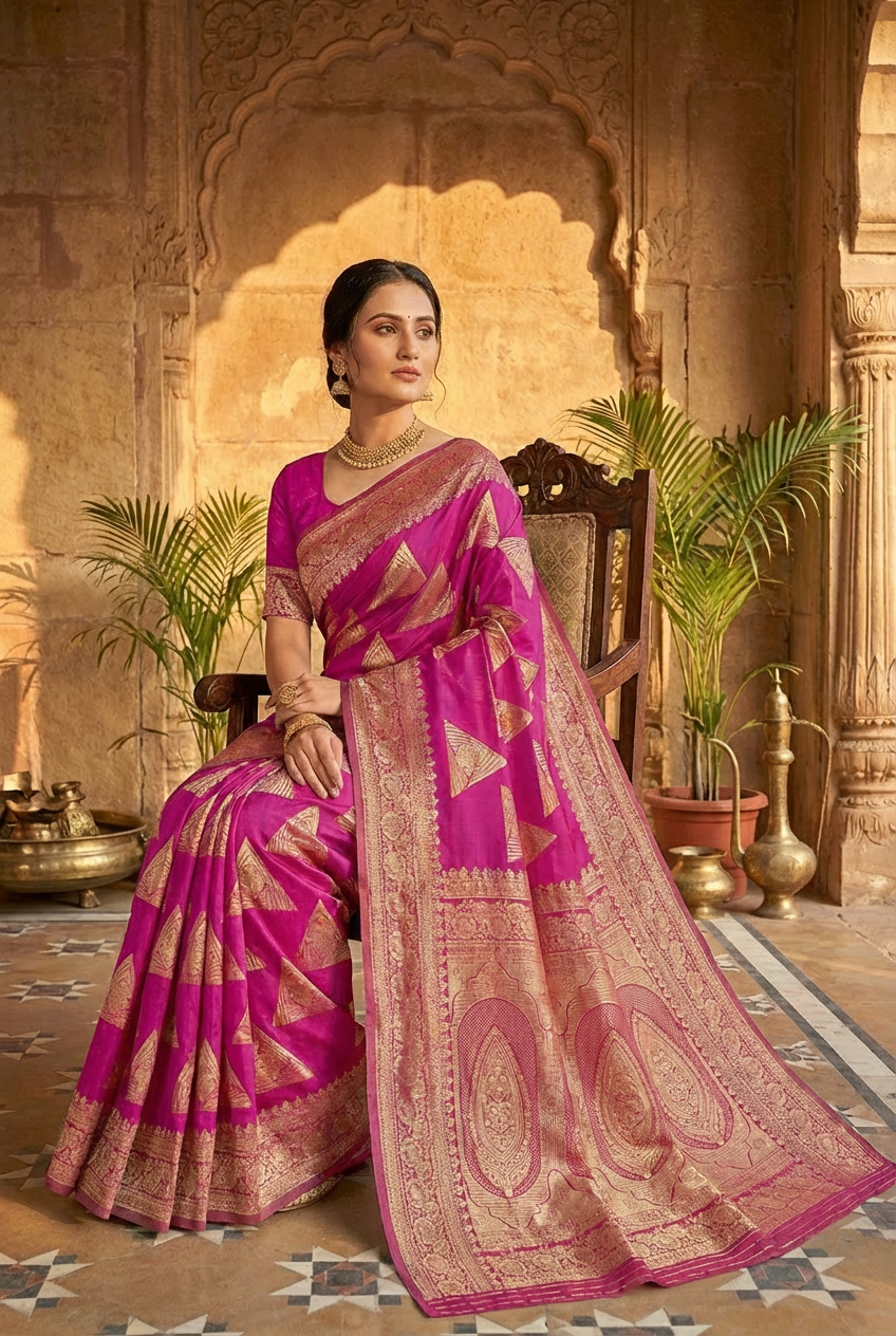 Pink Woven Banarasi Silk Saree