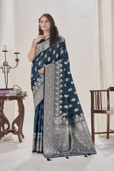 Navy Blue WovenSatin Silk Saree