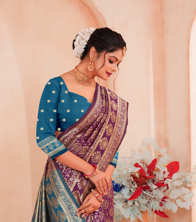 Purple Gold Woven Banarasi Silk Saree