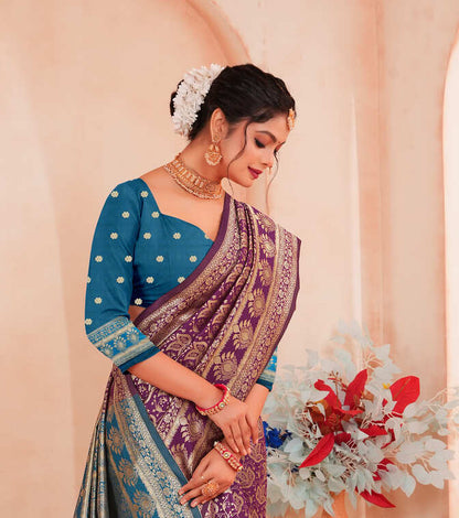 Purple Gold Woven Banarasi Silk Saree