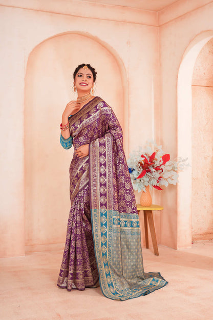 Purple Gold Woven Banarasi Silk Saree