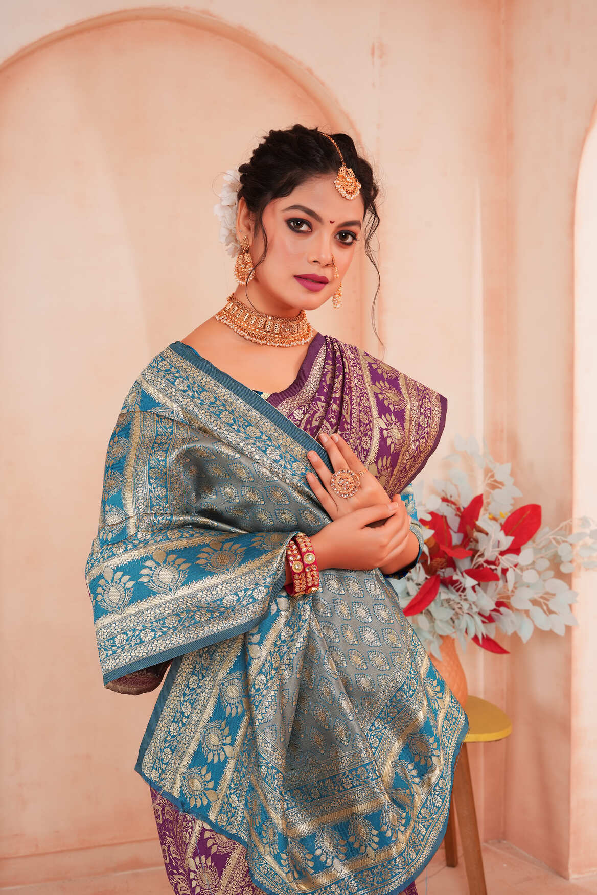 Purple Gold Woven Banarasi Silk Saree