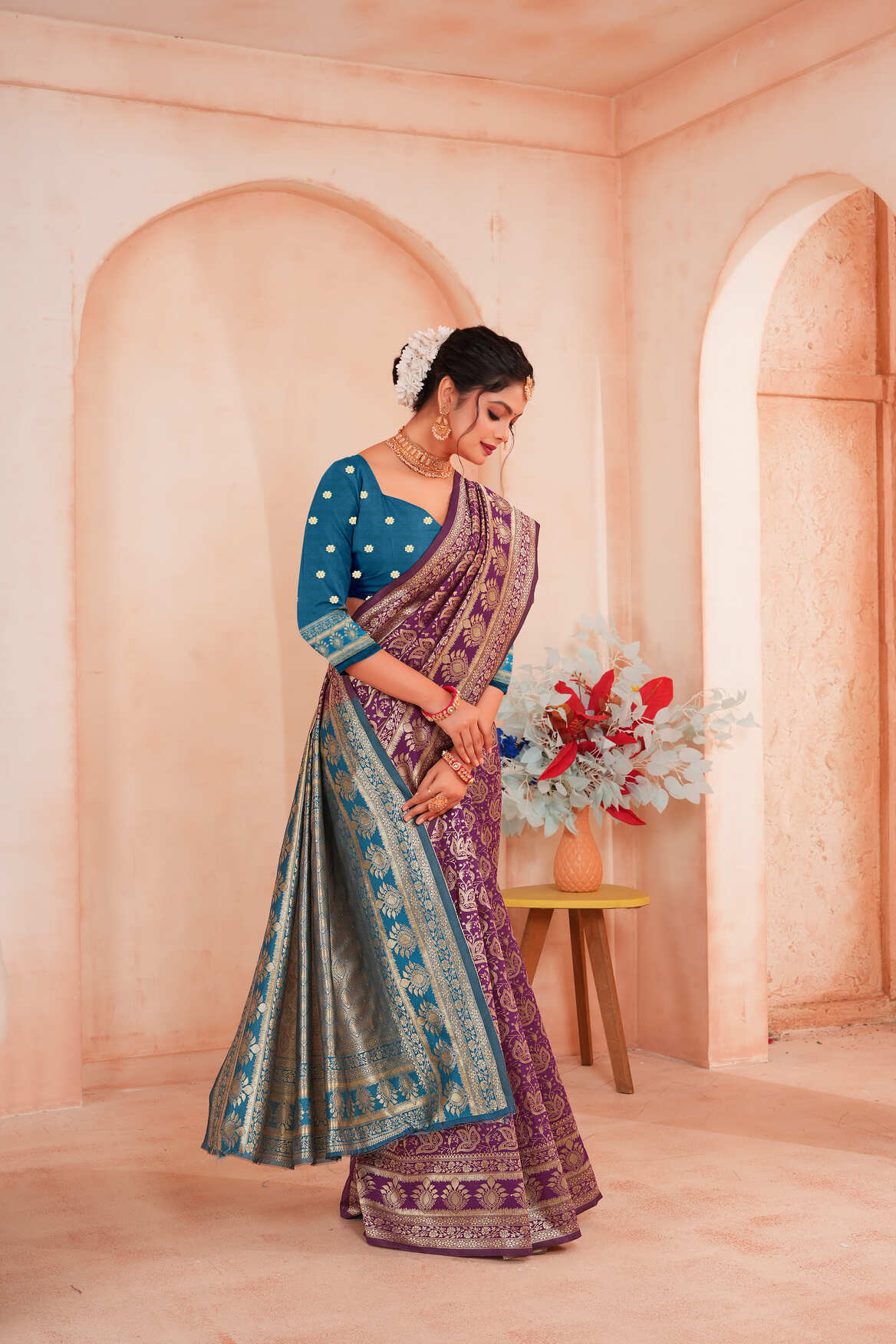 Purple Gold Woven Banarasi Silk Saree