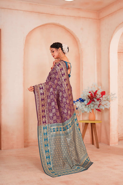Purple Gold Woven Banarasi Silk Saree