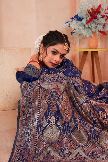 Royal Blue Woven Patola Style Banarasi Silk Saree