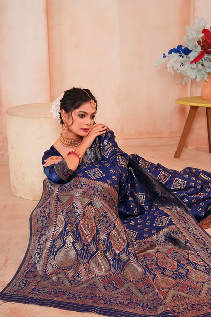 Royal Blue Woven Patola Style Banarasi Silk Saree