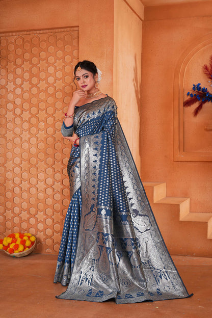 Midnight Blue Woven Patola Style Banarasi Silk Saree