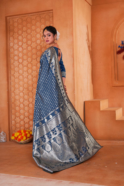 Midnight Blue Woven Patola Style Banarasi Silk Saree