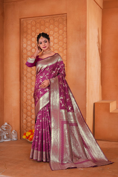 Magenta Pink Woven Banarasi Silk Saree